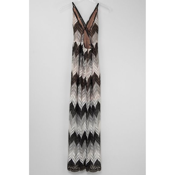 Dress The Population Lucia Dress Crochet Chevron Maxi Black White Medium New - Picture 2 of 6